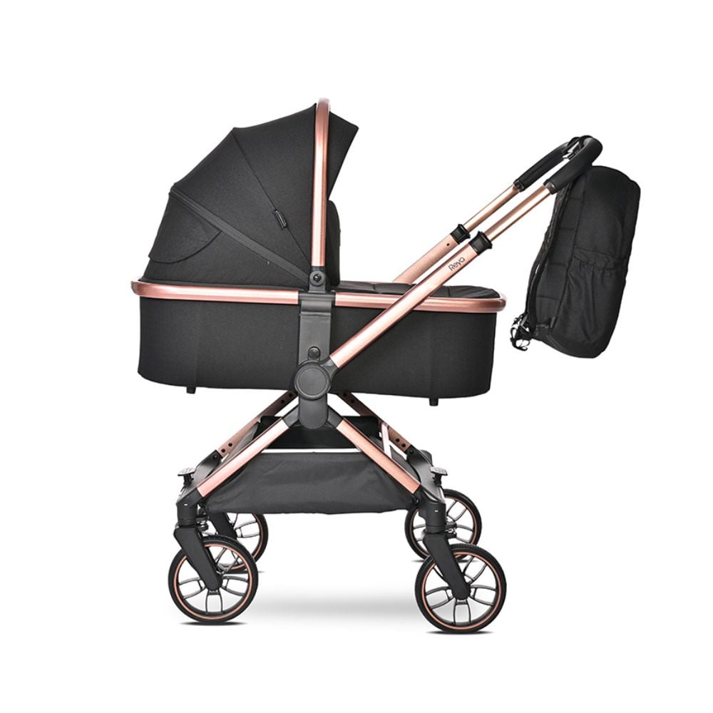 Carucior 3 in 1, Lorelli Reya, maner reversibil, pana la 22 kg, Black Jasper