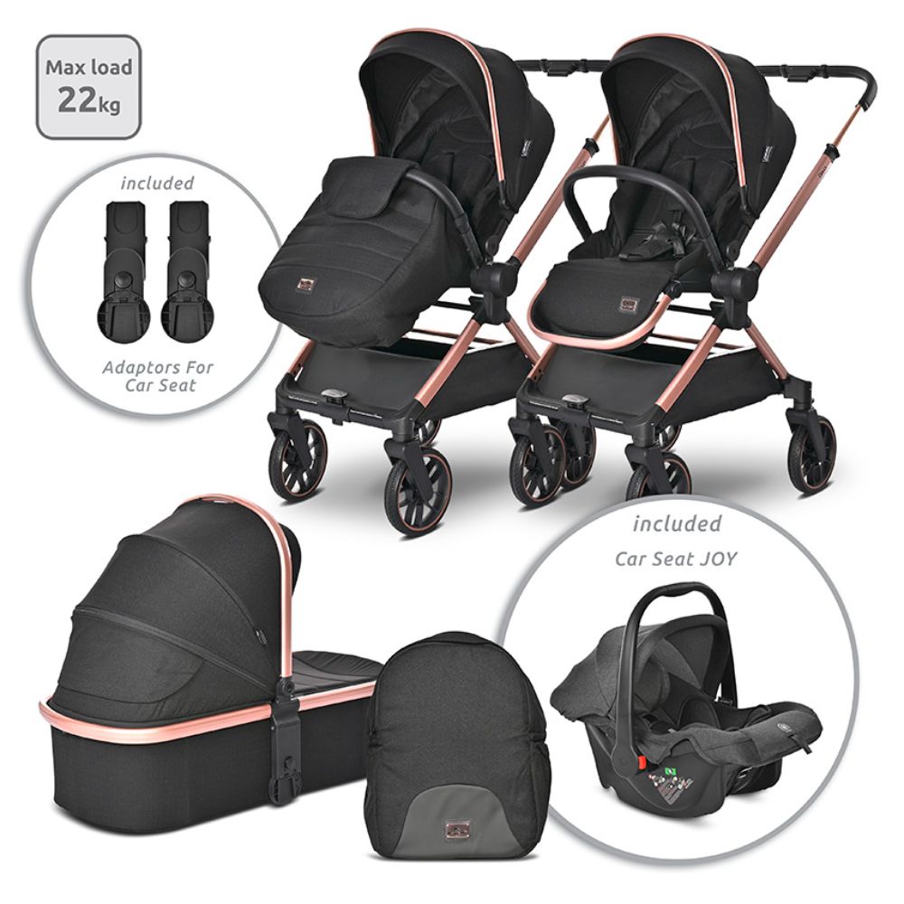 Carucior 3 in 1, Lorelli Reya, maner reversibil, pana la 22 kg, Black Jasper