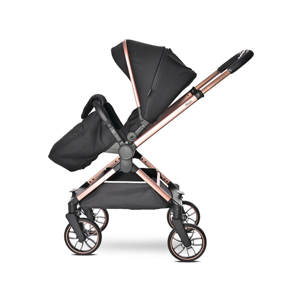 Carucior 3 in 1, Lorelli Reya, maner reversibil, pana la 22 kg, Black Jasper