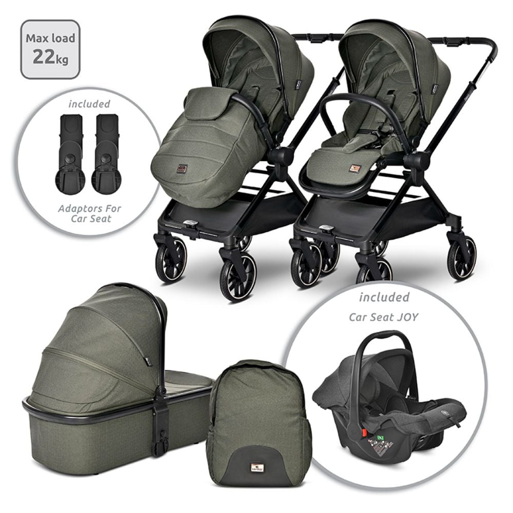 Carucior 3 in 1, Lorelli Reya, maner reversibil, pana la 22 kg, Green