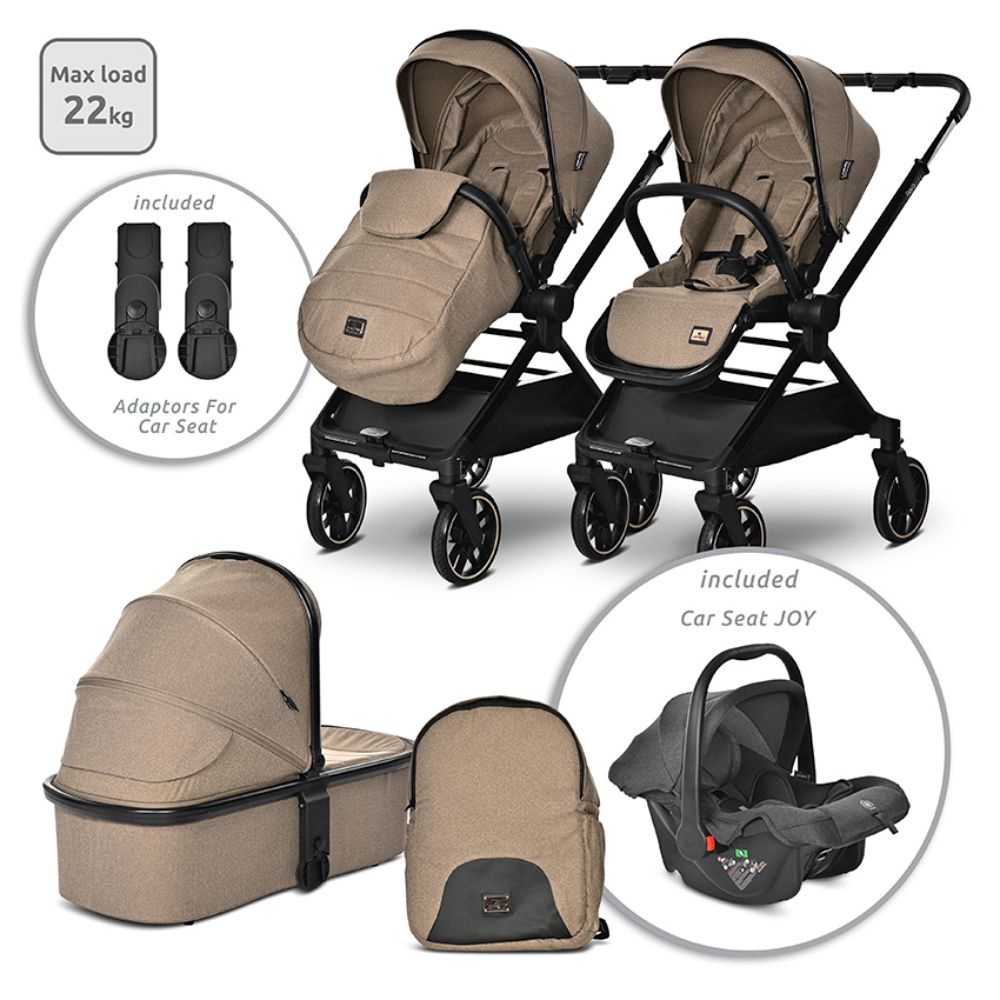 Carucior 3 in 1, Lorelli Reya, maner reversibil, pana la 22 kg, Brown