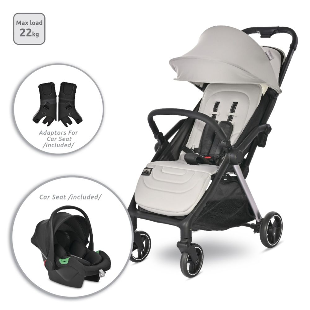 Carucior 2 in 1 autofold, Lorelli Loret, set adaptori inclus, cosulet auto inclus, pana la 22 kg, Grey Jasper