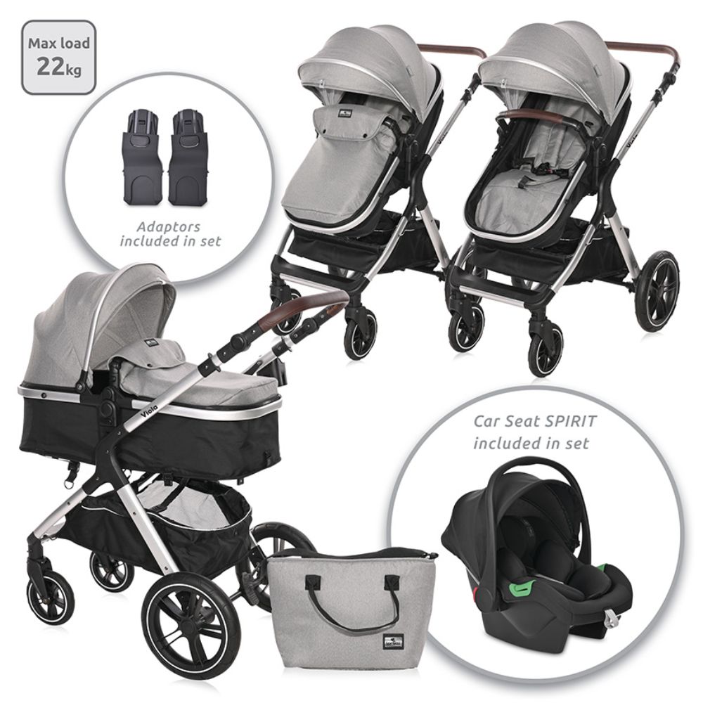 Carucior Lorelli Viola, Cos auto inclus, set adaptori, pana la 22 kg, Opaline Grey