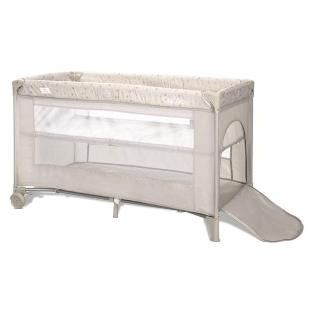 Patut pliabil, Lorelli Carina, 2 nivele, deschidere laterala cu fermoar, prevazut cu roti cu frana, Beige Stars