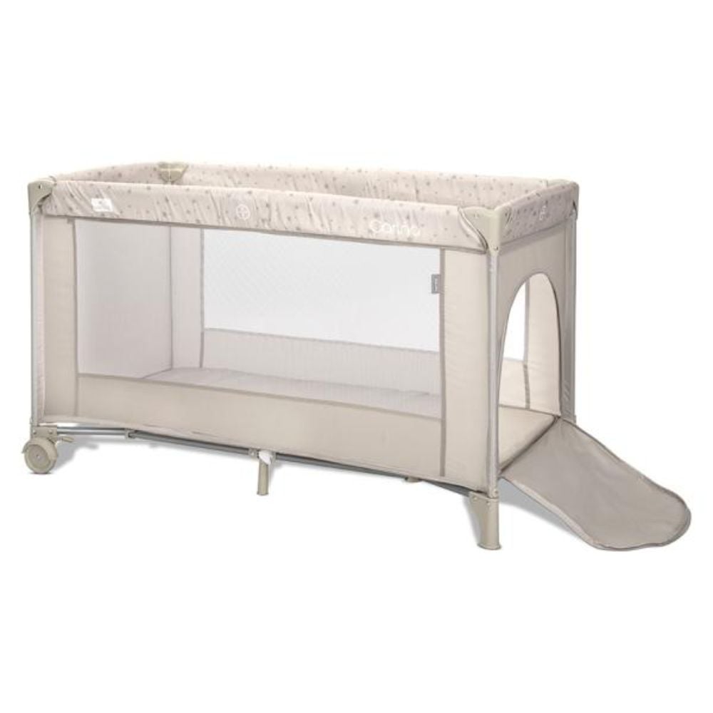 Patut pliabil, Lorelli Carina, 2 nivele, deschidere laterala cu fermoar, prevazut cu roti cu frana, Beige Stars