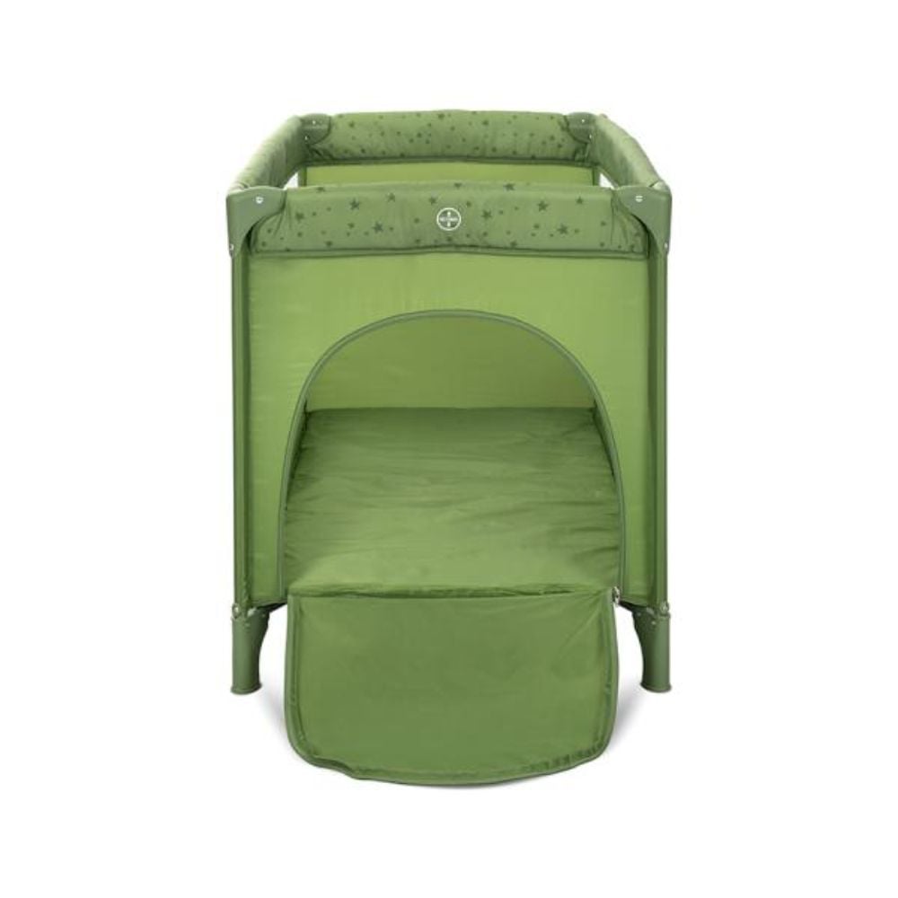 Patut pliabil, Lorelli Carina, 2 nivele, deschidere laterala cu fermoar, prevazut cu roti cu frana, Green Stars