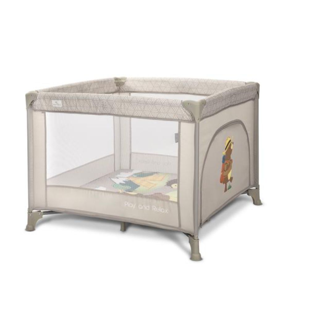 Tarc de joaca, Lorelli Play N Relax, 100 x 100 x 75 cm, deschidere laterala, geanta de transport, Beige Camping