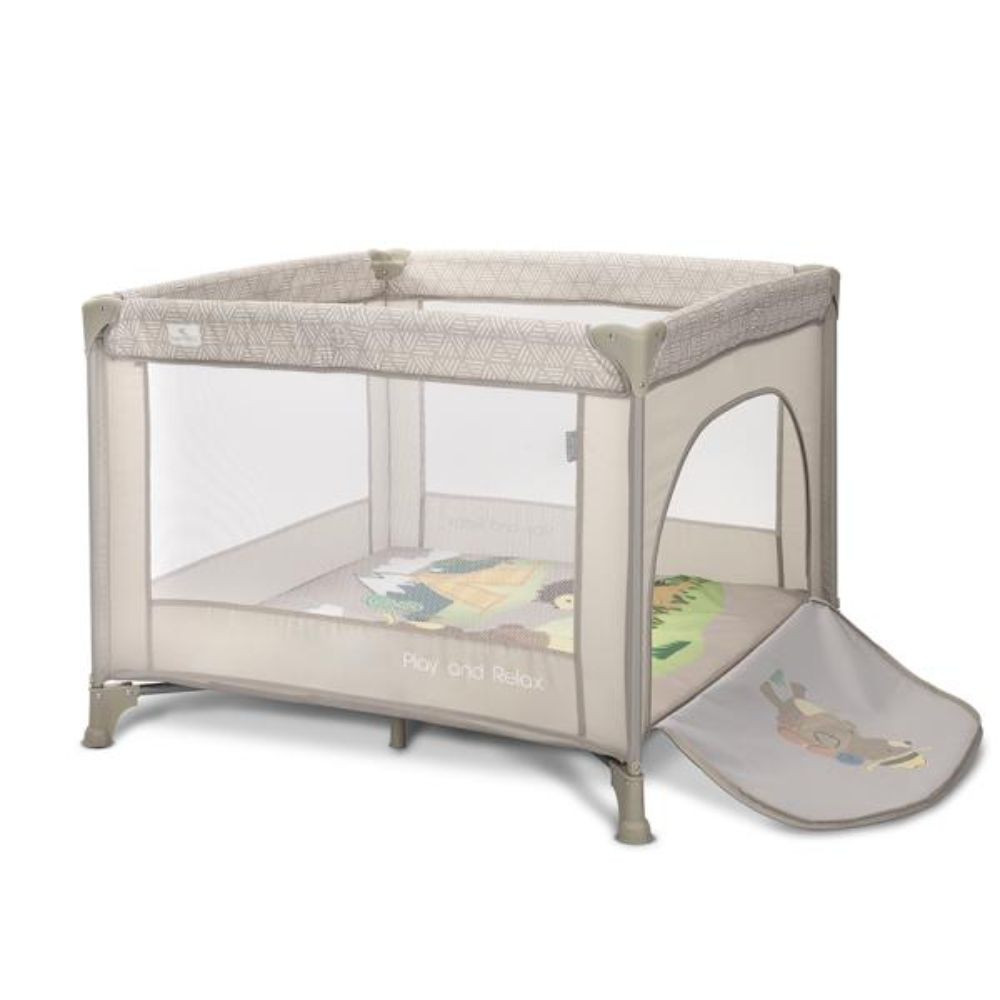 Tarc de joaca, Lorelli Play N Relax, 100 x 100 x 75 cm, deschidere laterala, geanta de transport, Beige Camping