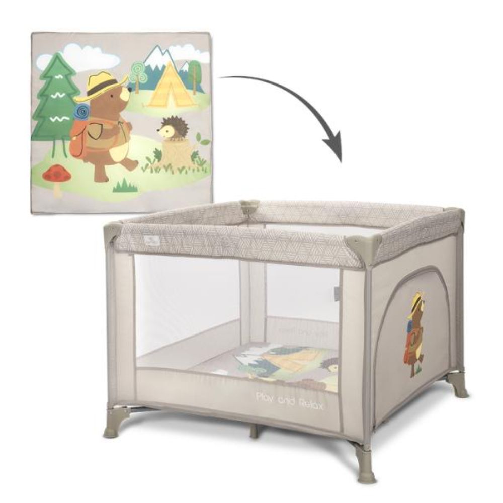 Tarc de joaca, Lorelli Play N Relax, 100 x 100 x 75 cm, deschidere laterala, geanta de transport, Beige Camping