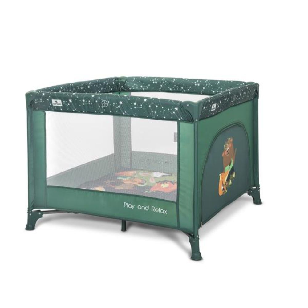 Tarc de joaca, Lorelli Play N Relax, 100 x 100 x 75 cm, deschidere laterala, geanta de transport, Green Night