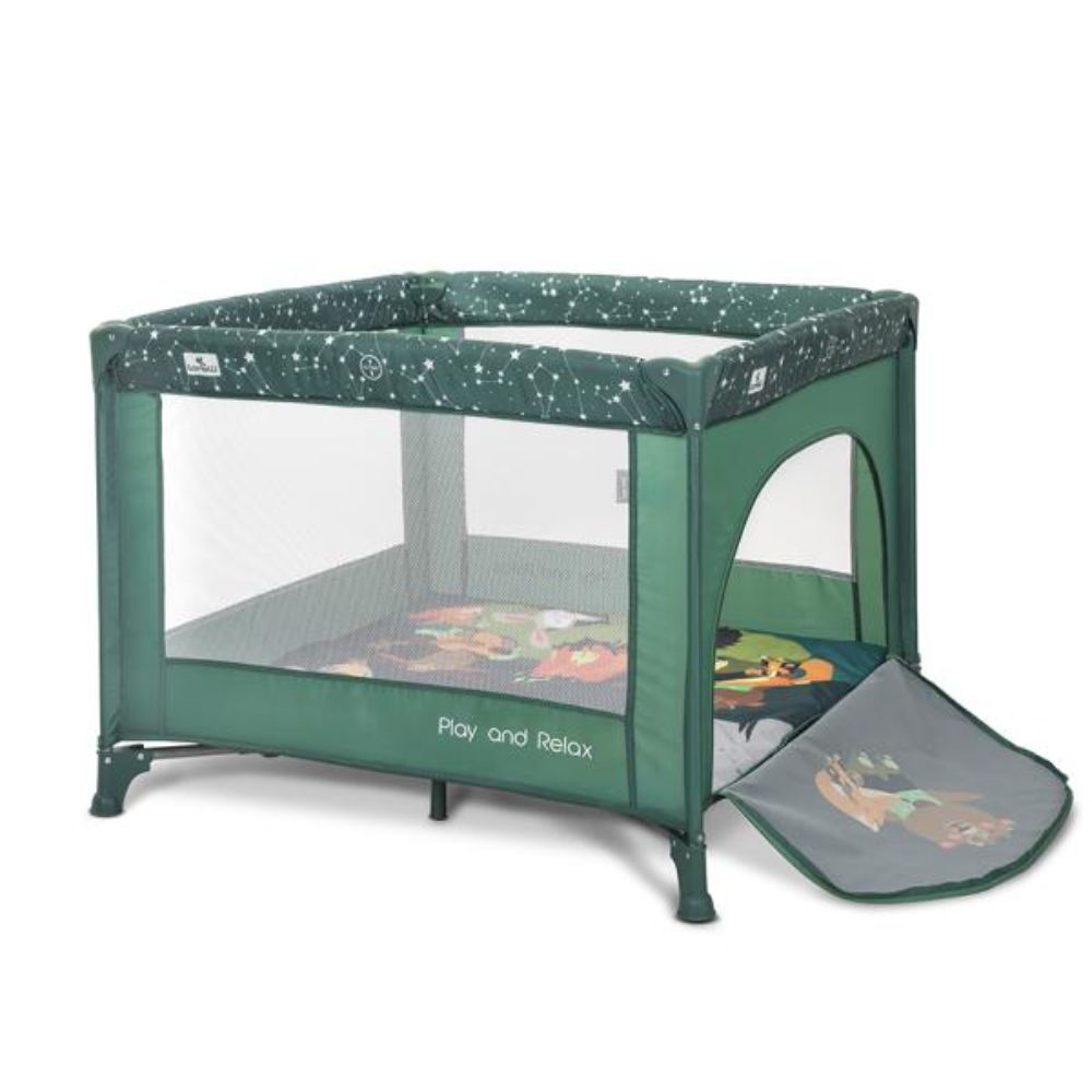 Tarc de joaca, Lorelli Play N Relax, 100 x 100 x 75 cm, deschidere laterala, geanta de transport, Green Night