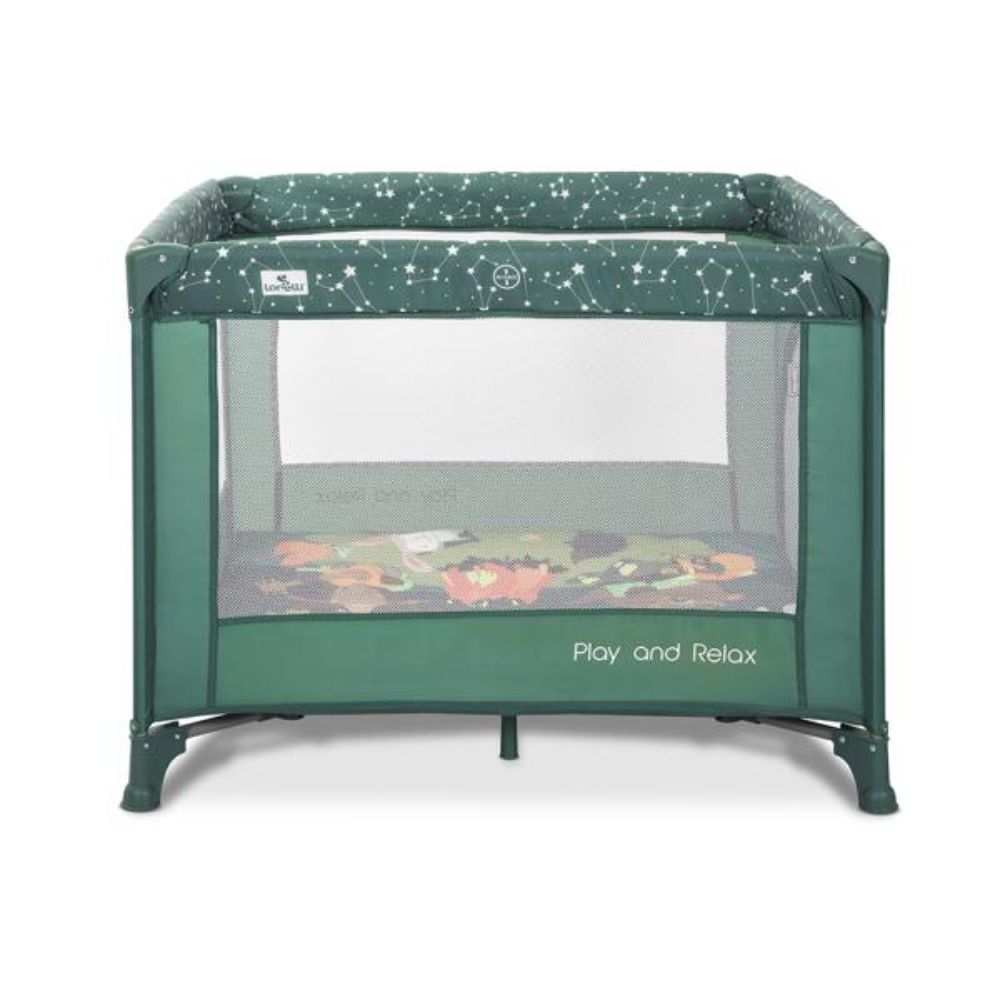 Tarc de joaca, Lorelli Play N Relax, 100 x 100 x 75 cm, deschidere laterala, geanta de transport, Green Night