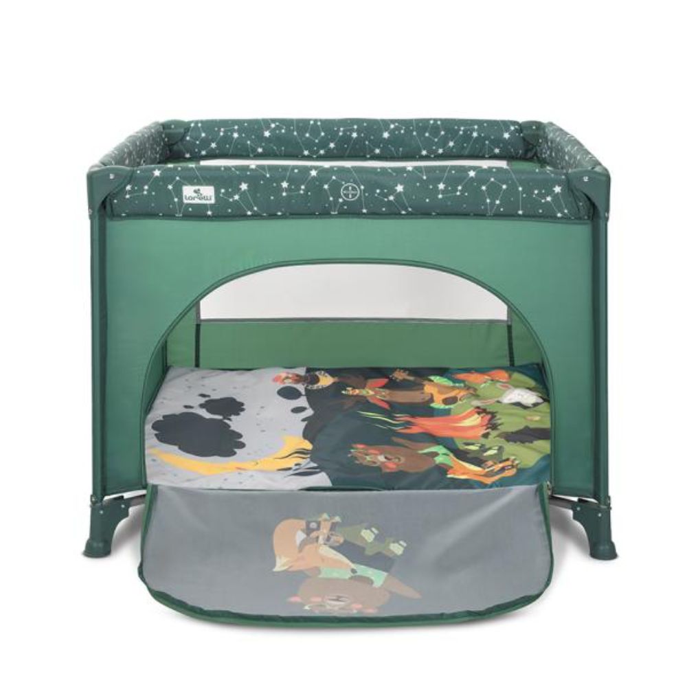 Tarc de joaca, Lorelli Play N Relax, 100 x 100 x 75 cm, deschidere laterala, geanta de transport, Green Night