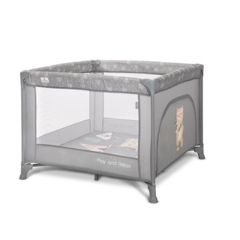Tarc de joaca, Lorelli Play N Relax, 100 x 100 x 75 cm, deschidere laterala, geanta de transport, Grey Adventure