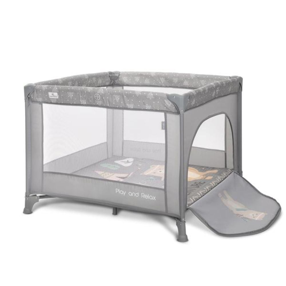 Tarc de joaca, Lorelli Play N Relax, 100 x 100 x 75 cm, deschidere laterala, geanta de transport, Grey Adventure