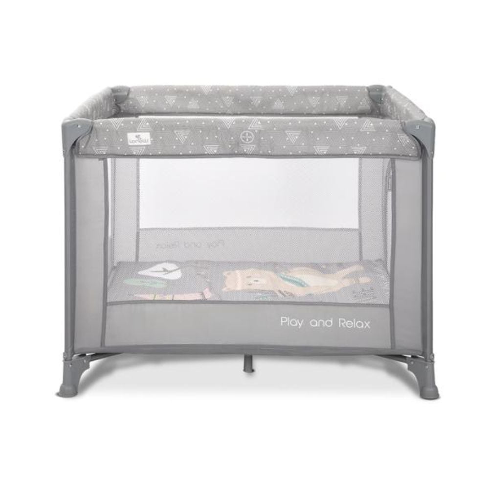 Tarc de joaca, Lorelli Play N Relax, 100 x 100 x 75 cm, deschidere laterala, geanta de transport, Grey Adventure