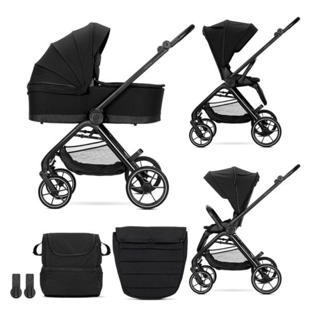 Carucior set 2 in 1, Lorelli Venice, cos landou individual, cadru din aluminiu, sezut reversibil, pana la 22 Kg, Black