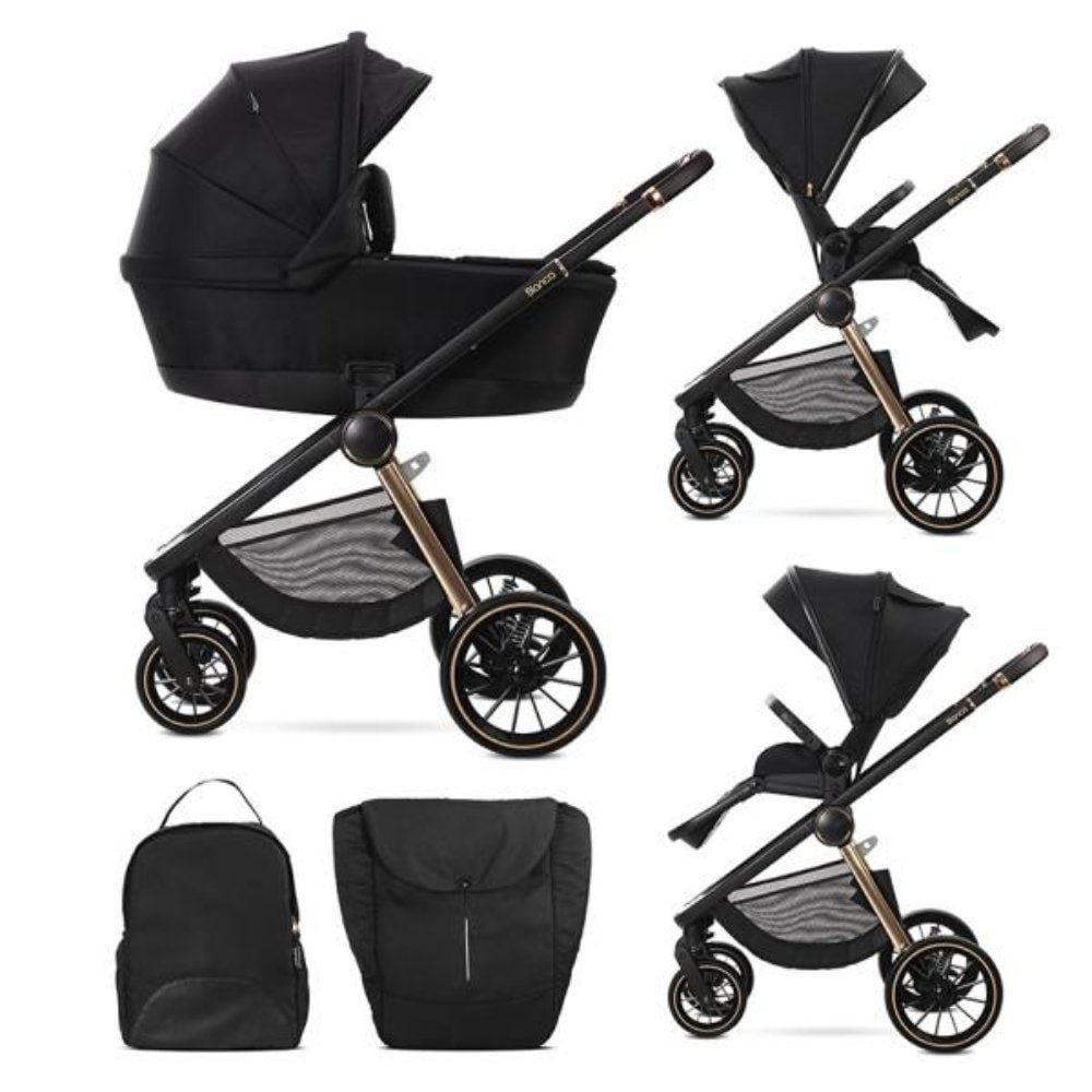 Carucior set 2 in 1, Lorelli Bianca, cos landou individual cu maner de transport, cadru din aluminiu, pana la 22 kg, Black