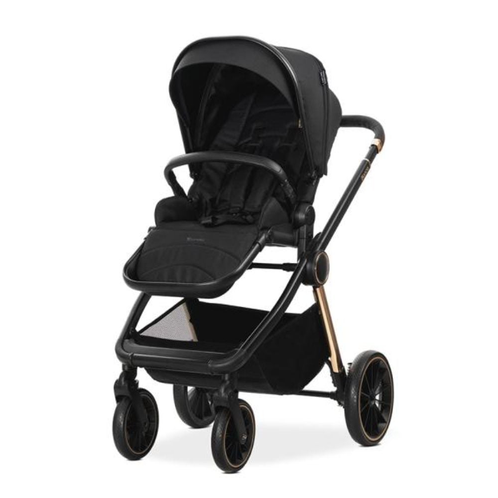 Carucior set 2 in 1, Lorelli Bianca, cos landou individual cu maner de transport, cadru din aluminiu, pana la 22 kg, Black