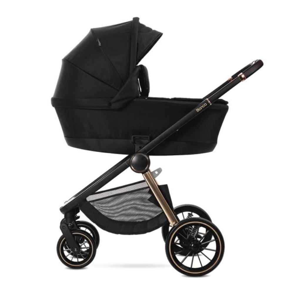 Carucior set 2 in 1, Lorelli Bianca, cos landou individual cu maner de transport, cadru din aluminiu, pana la 22 kg, Black