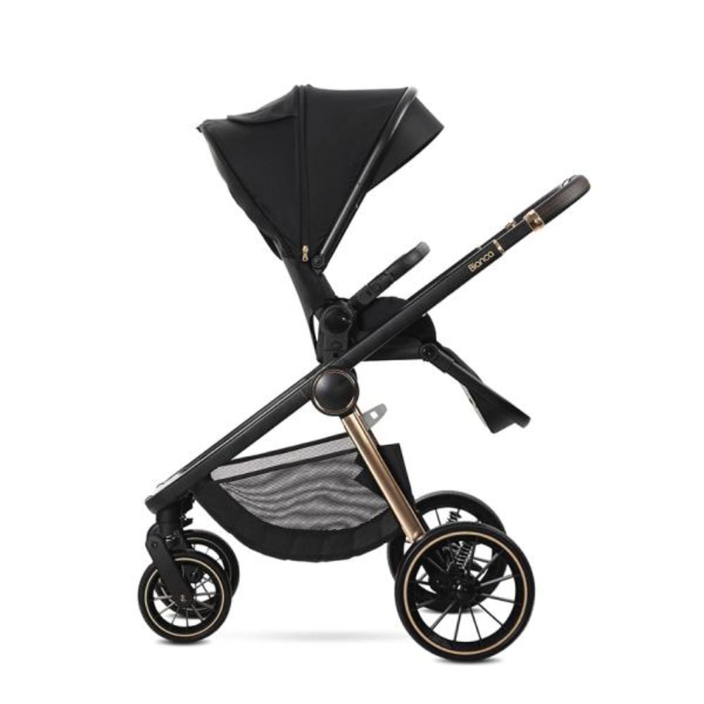Carucior set 2 in 1, Lorelli Bianca, cos landou individual cu maner de transport, cadru din aluminiu, pana la 22 kg, Black