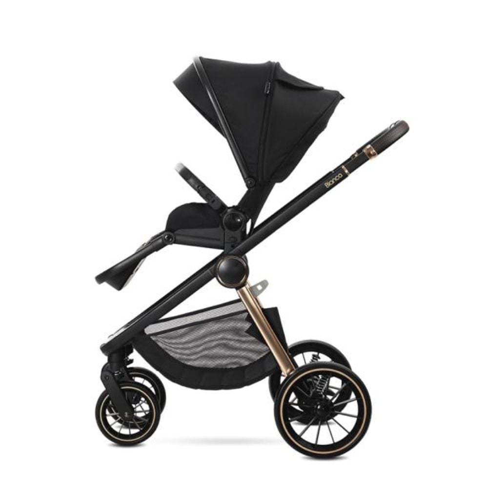 Carucior set 2 in 1, Lorelli Bianca, cos landou individual cu maner de transport, cadru din aluminiu, pana la 22 kg, Black