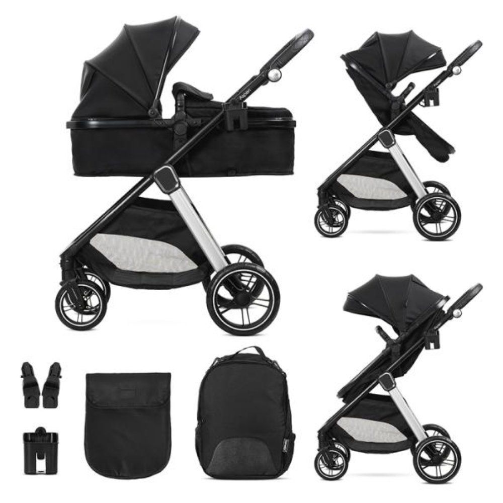 Carucior set 2 in 1, Lorelli Aspen, transformabil, set adaptori cos auto inclus, pana la 22 kg, Black