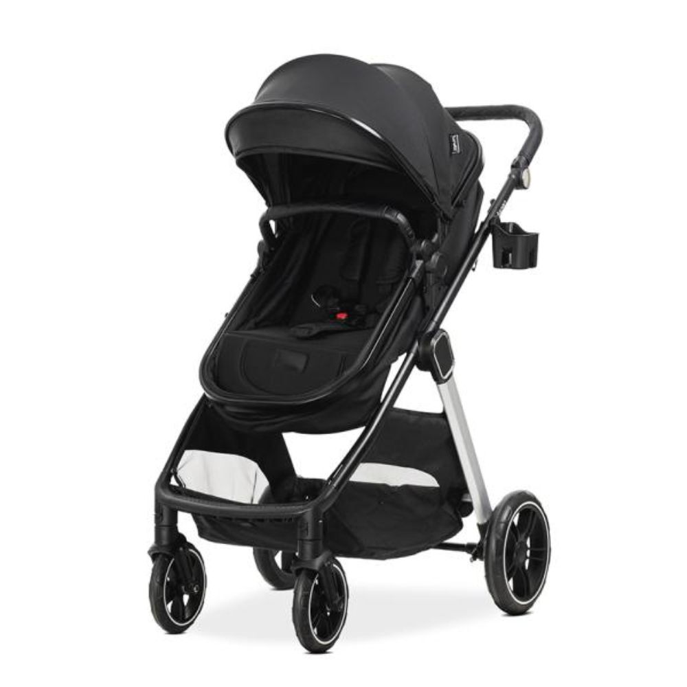 Carucior set 2 in 1, Lorelli Aspen, transformabil, set adaptori cos auto inclus, pana la 22 kg, Black
