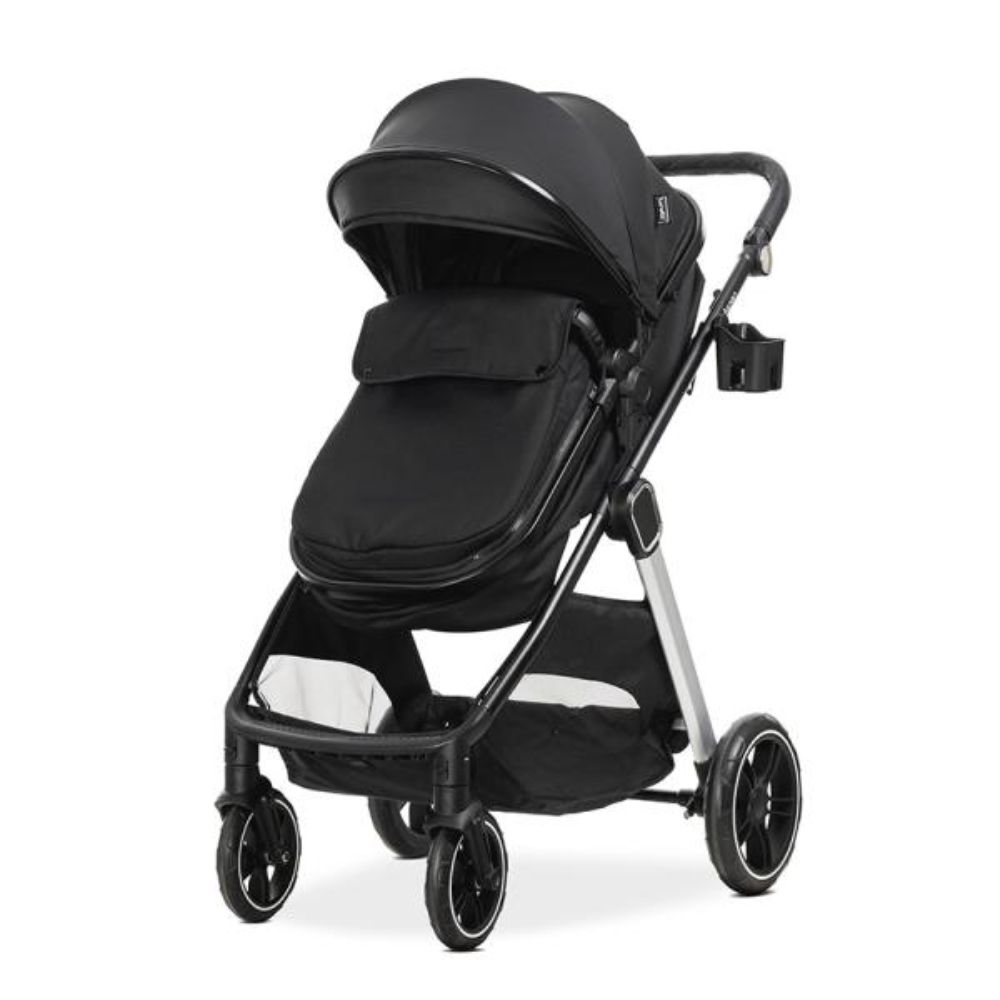Carucior set 2 in 1, Lorelli Aspen, transformabil, set adaptori cos auto inclus, pana la 22 kg, Black