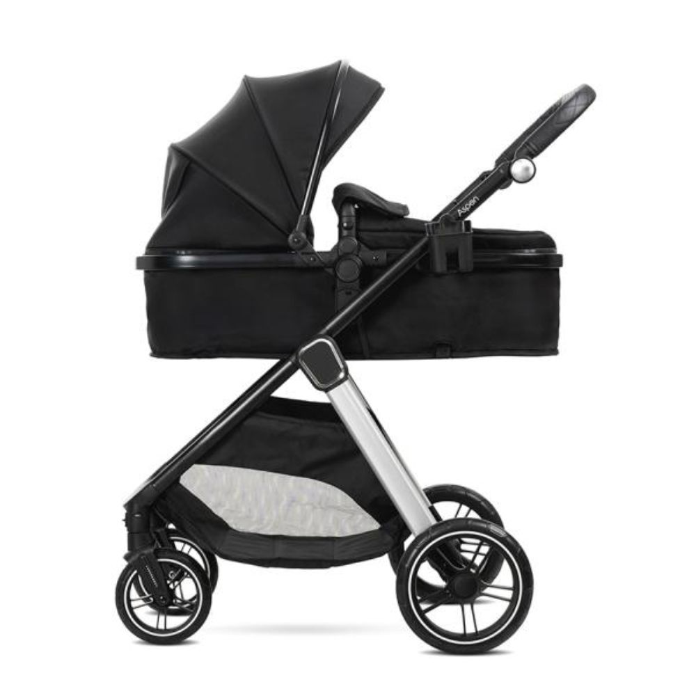 Carucior set 2 in 1, Lorelli Aspen, transformabil, set adaptori cos auto inclus, pana la 22 kg, Black