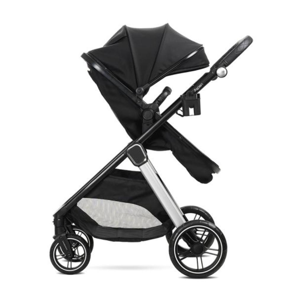 Carucior set 2 in 1, Lorelli Aspen, transformabil, set adaptori cos auto inclus, pana la 22 kg, Black