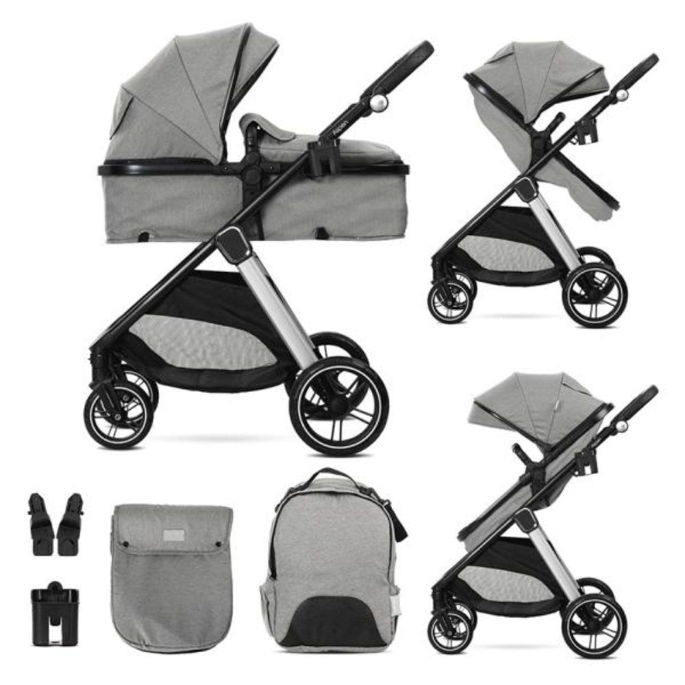 Carucior set 2 in 1, Lorelli Aspen, transformabil, set adaptori cos auto inclus, pana la 22 kg, Grey