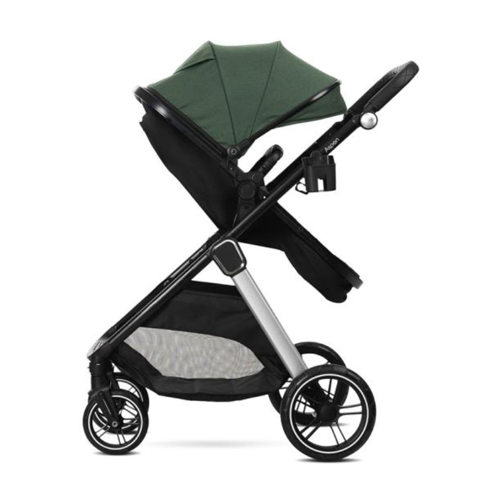 Carucior set 2 in 1, Lorelli Aspen, transformabil, set adaptori cos auto inclus, pana la 22 kg, Green
