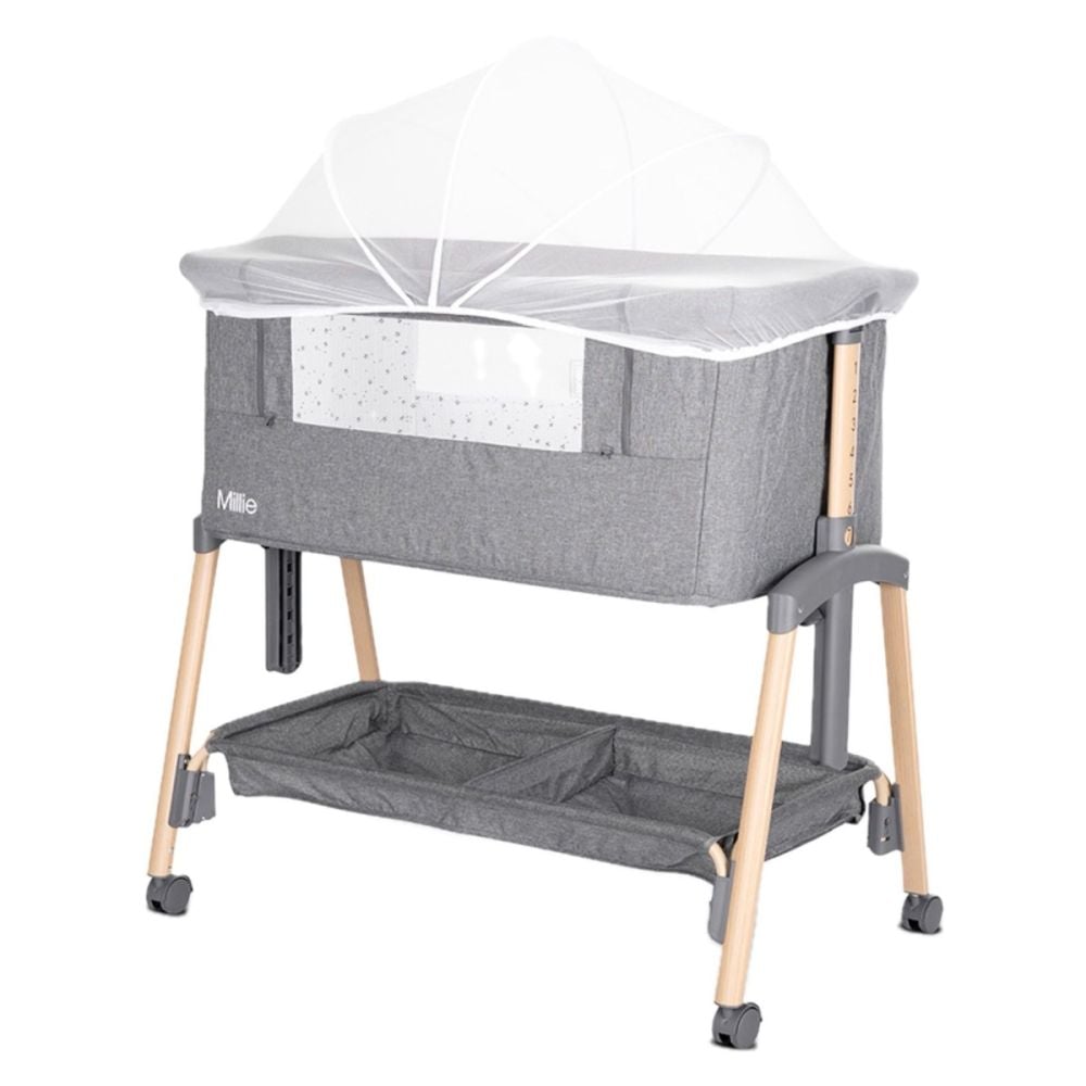 Patut Co Sleeper, Lorelli Millie, inaltime reglabila 7 pozitii, sistem antireflux, plasa de tantari, saltea inclusa, Grey