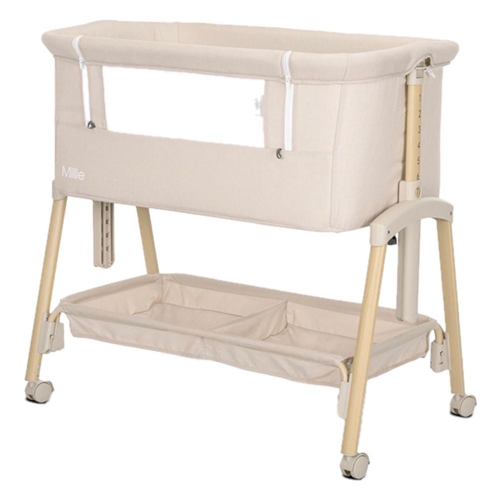 Patut Co Sleeper, Lorelli Millie, inaltime reglabila 7 pozitii, sistem antireflux, plasa de tantari, saltea inclusa, Beige