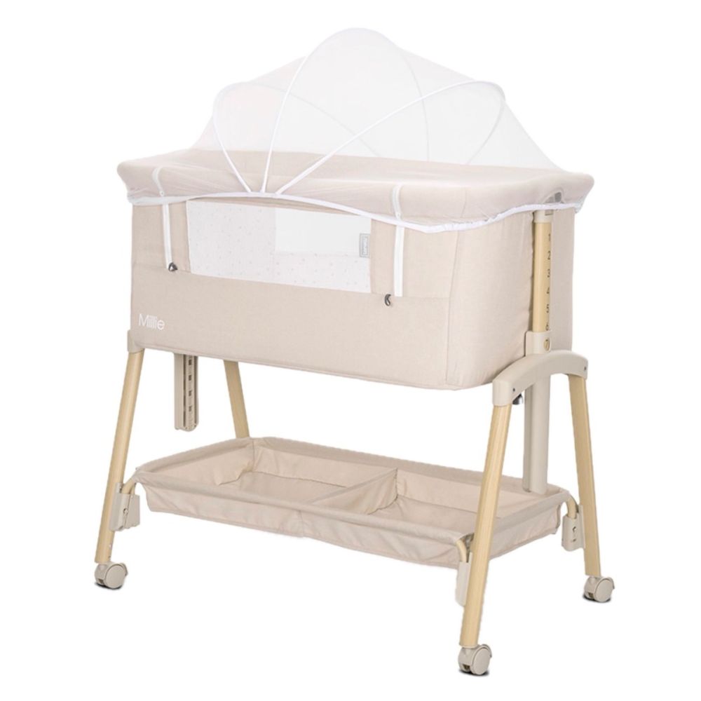 Patut Co Sleeper, Lorelli Millie, inaltime reglabila 7 pozitii, sistem antireflux, plasa de tantari, saltea inclusa, Beige