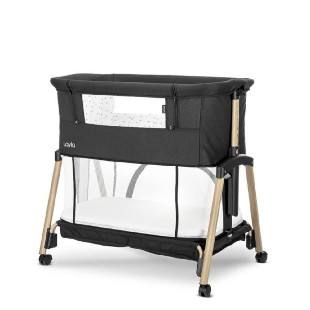 Patut Co sleeper copii, Lorelli Layla, 2 in 1, cu latura pliabila, reglabil pe inaltime, sistem anti-reflux, Black