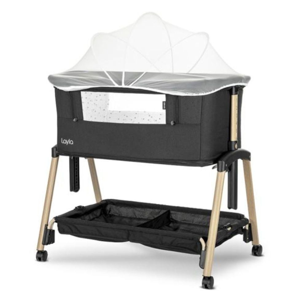 Patut Co sleeper copii, Lorelli Layla, 2 in 1, cu latura pliabila, reglabil pe inaltime, sistem anti-reflux, Black