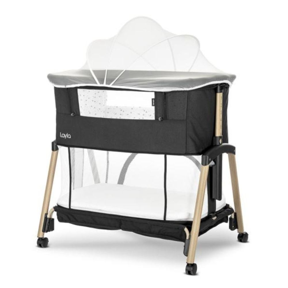Patut Co sleeper copii, Lorelli Layla, 2 in 1, cu latura pliabila, reglabil pe inaltime, sistem anti-reflux, Black