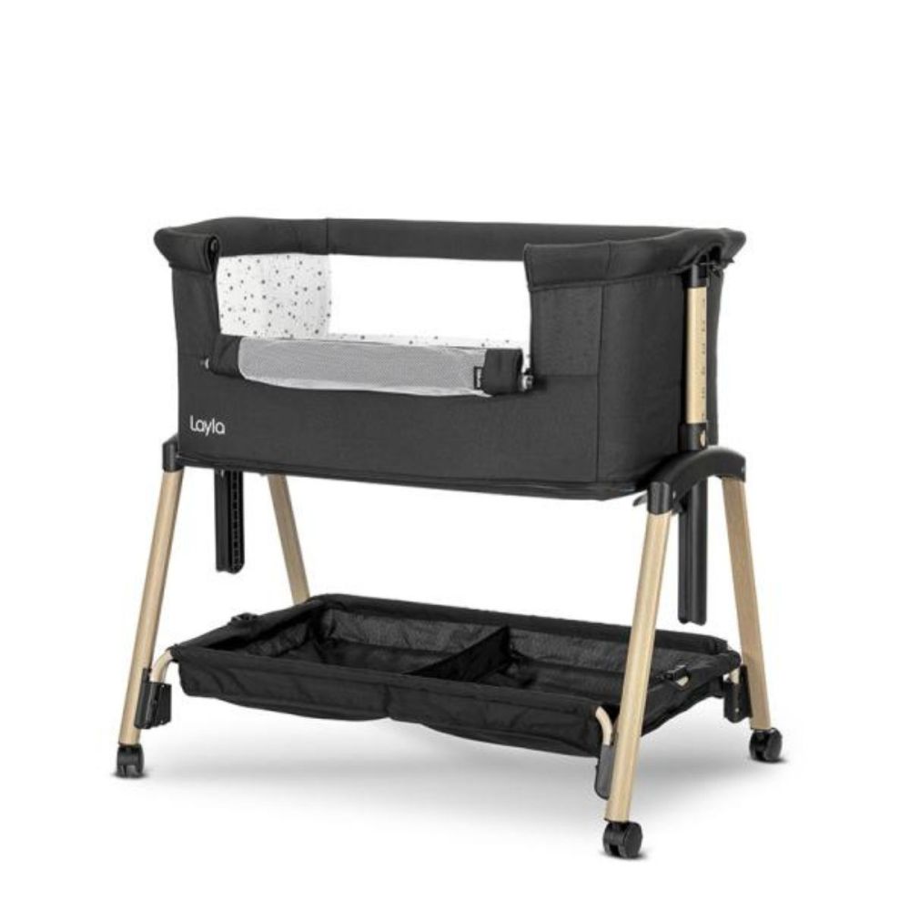 Patut Co sleeper copii, Lorelli Layla, 2 in 1, cu latura pliabila, reglabil pe inaltime, sistem anti-reflux, Black