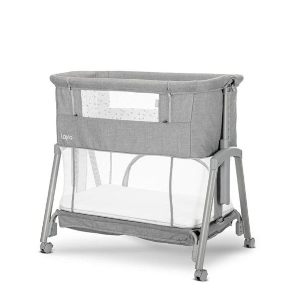 Patut Co sleeper copii, Lorelli Layla, 2 in 1, cu latura pliabila, reglabil pe inaltime, sistem anti-reflux, Grey