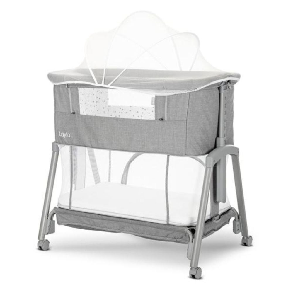 Patut Co sleeper copii, Lorelli Layla, 2 in 1, cu latura pliabila, reglabil pe inaltime, sistem anti-reflux, Grey