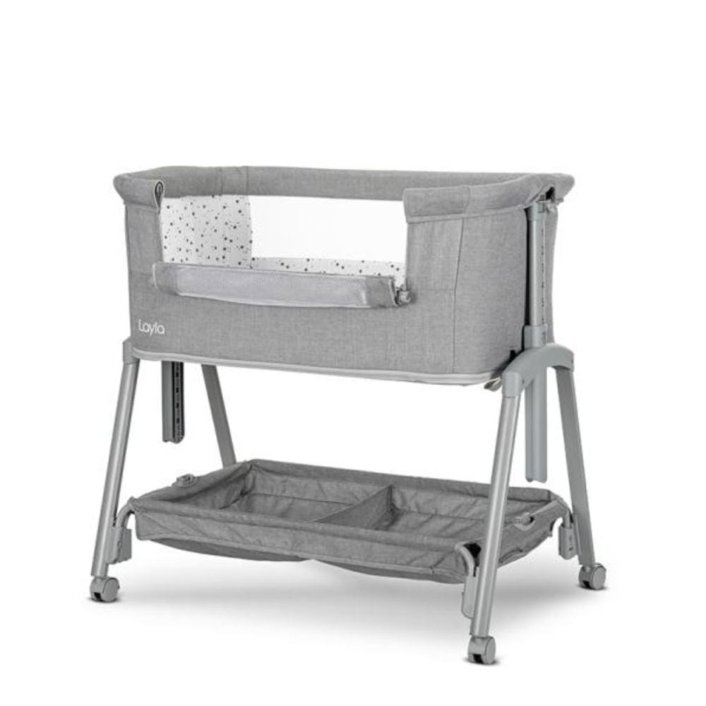 Patut Co sleeper copii, Lorelli Layla, 2 in 1, cu latura pliabila, reglabil pe inaltime, sistem anti-reflux, Grey