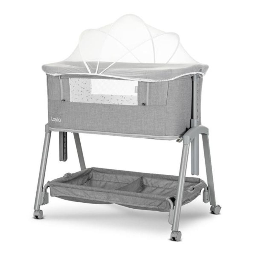Patut Co sleeper copii, Lorelli Layla, 2 in 1, cu latura pliabila, reglabil pe inaltime, sistem anti-reflux, Grey