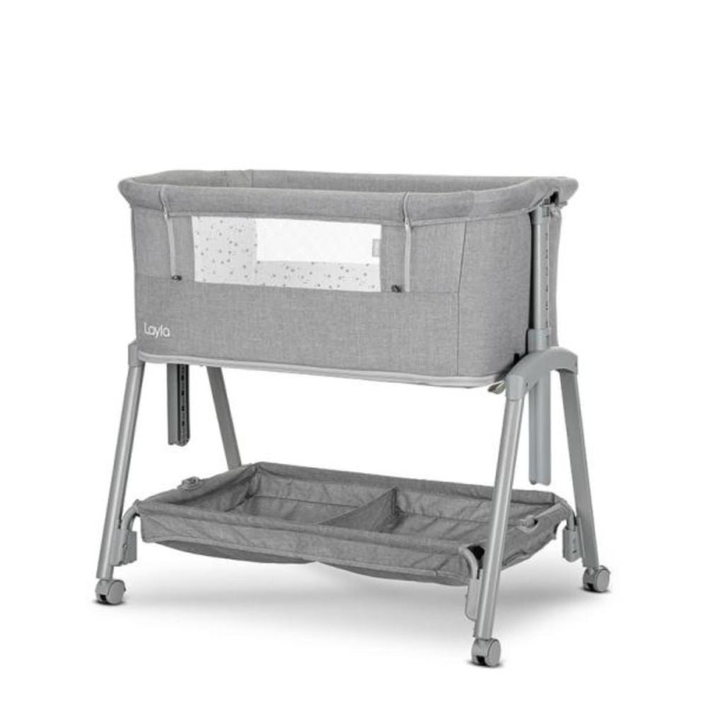 Patut Co sleeper copii, Lorelli Layla, 2 in 1, cu latura pliabila, reglabil pe inaltime, sistem anti-reflux, Grey