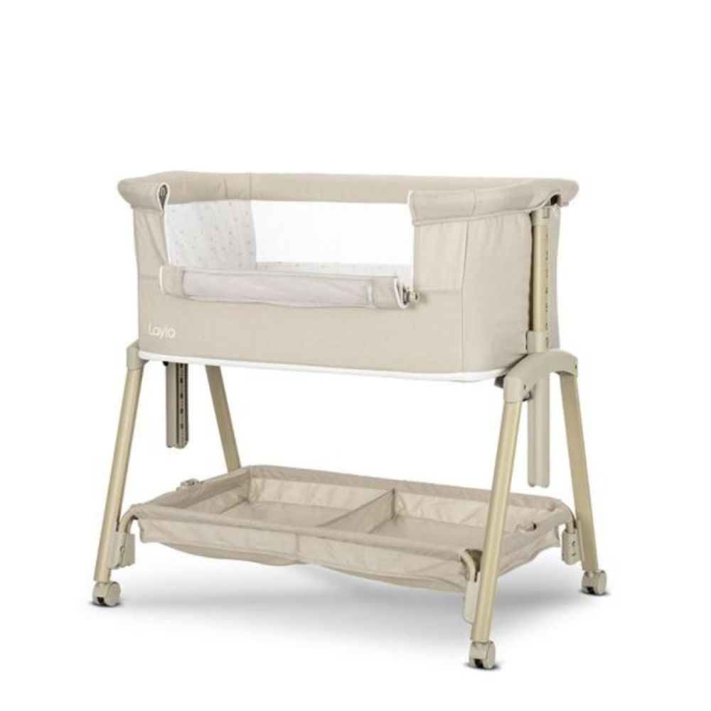 Patut Co sleeper copii, Lorelli Layla, 2 in 1, cu latura pliabila, reglabil pe inaltime, sistem anti-reflux, Beige