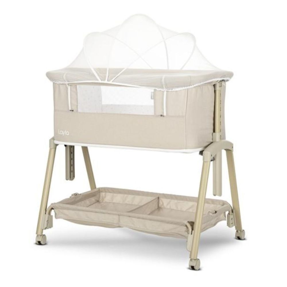 Patut Co sleeper copii, Lorelli Layla, 2 in 1, cu latura pliabila, reglabil pe inaltime, sistem anti-reflux, Beige