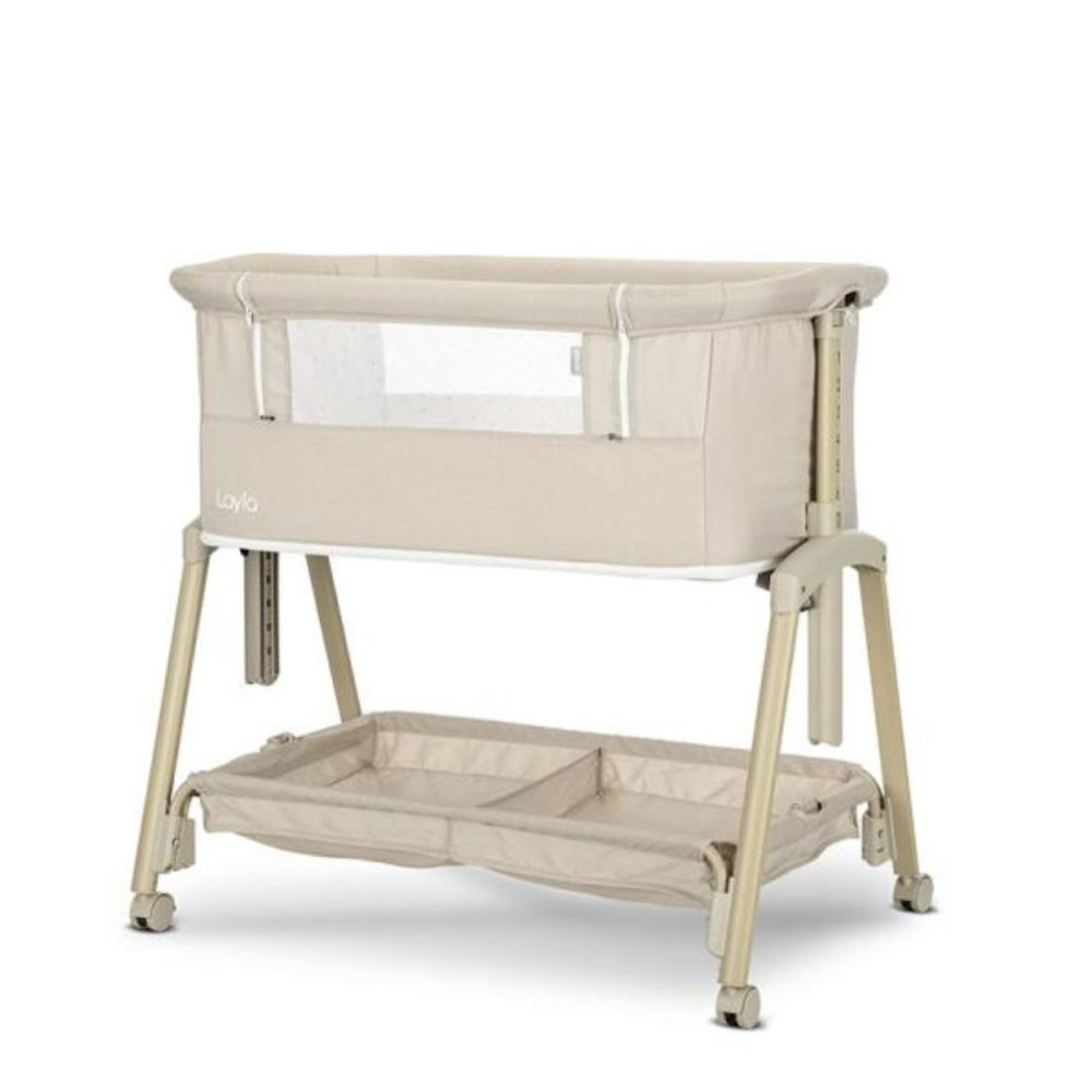 Patut Co sleeper copii, Lorelli Layla, 2 in 1, cu latura pliabila, reglabil pe inaltime, sistem anti-reflux, Beige