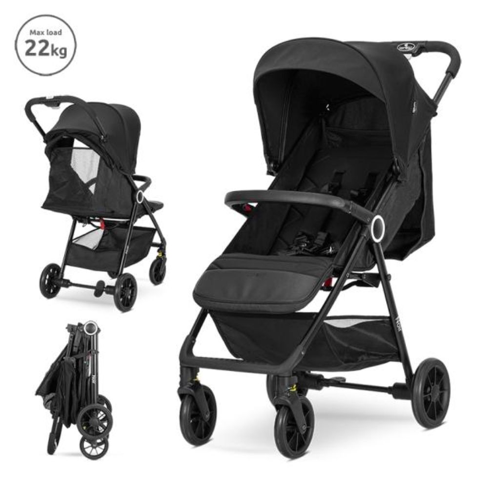 Carucior pentru nou-nascut, Lorelli Noir, sistem de pliere cu o singura mana, pana la 22 kg, Black 