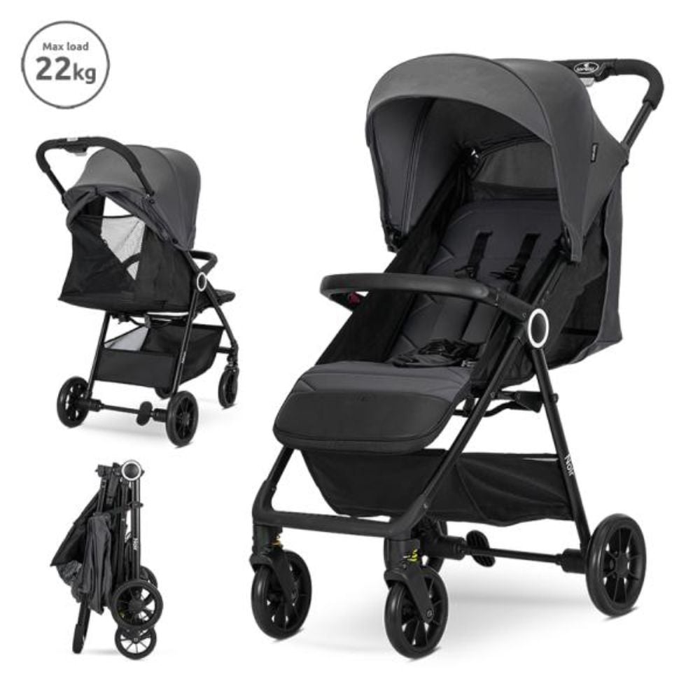 Carucior pentru nou-nascut, Lorelli Noir, sistem de pliere cu o singura mana, pana la 22 kg, Grey